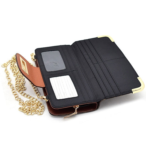 Crossbody DESIGNER INSPIRED WALLET w/LONG STRAP~COFFEE