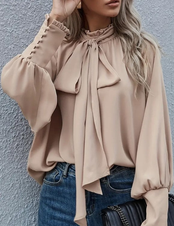 Ruffle Trim Tie Neck Blouse