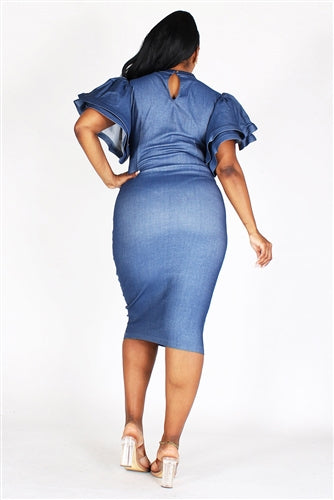 Denim Knit Tiered Sleeve Dress
