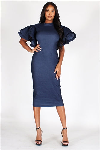 Denim Knit Tiered Sleeve Dress