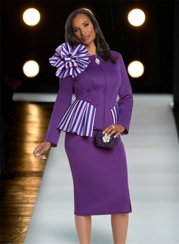 Donna Vinci Stripe Peplum Scuba 2pc Skirt Suit-Every Woman