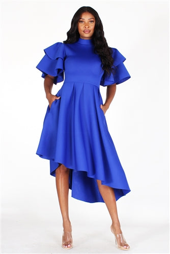 Ruffled Asymetrical Scuba Dress