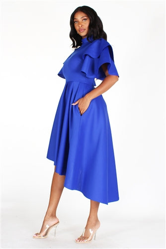 Ruffled Asymetrical Scuba Dress