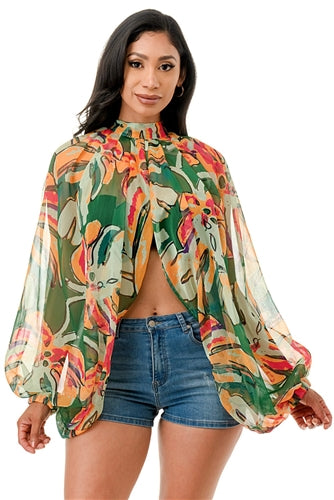 Sheer Print Overlay Top