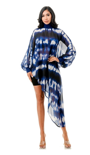 Asymmetrical Sheer Print Plus Size Top