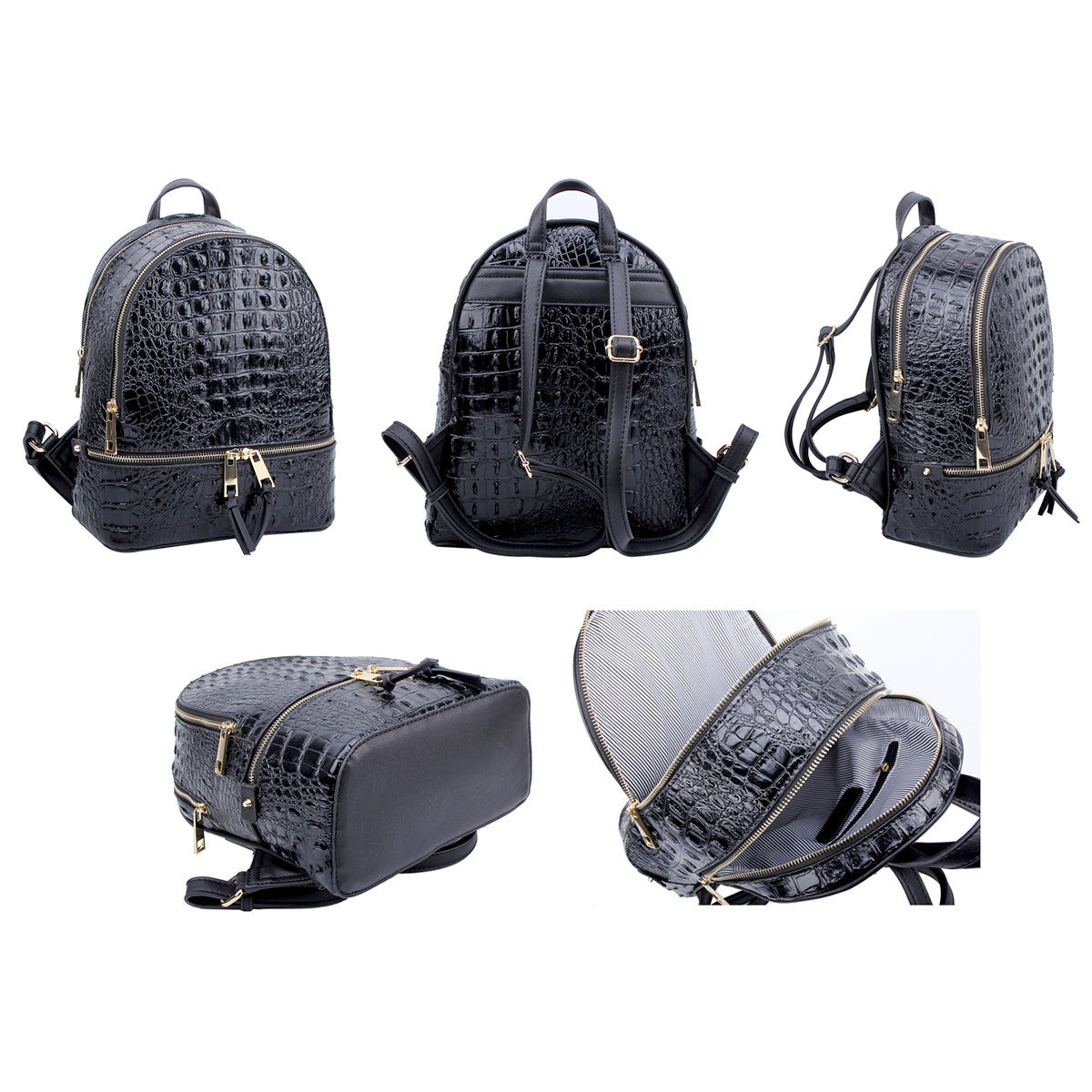 ALLIGATOR CROC 2-IN-1 FASHION BACKPACK W/MATCHING WALLET SET~RED