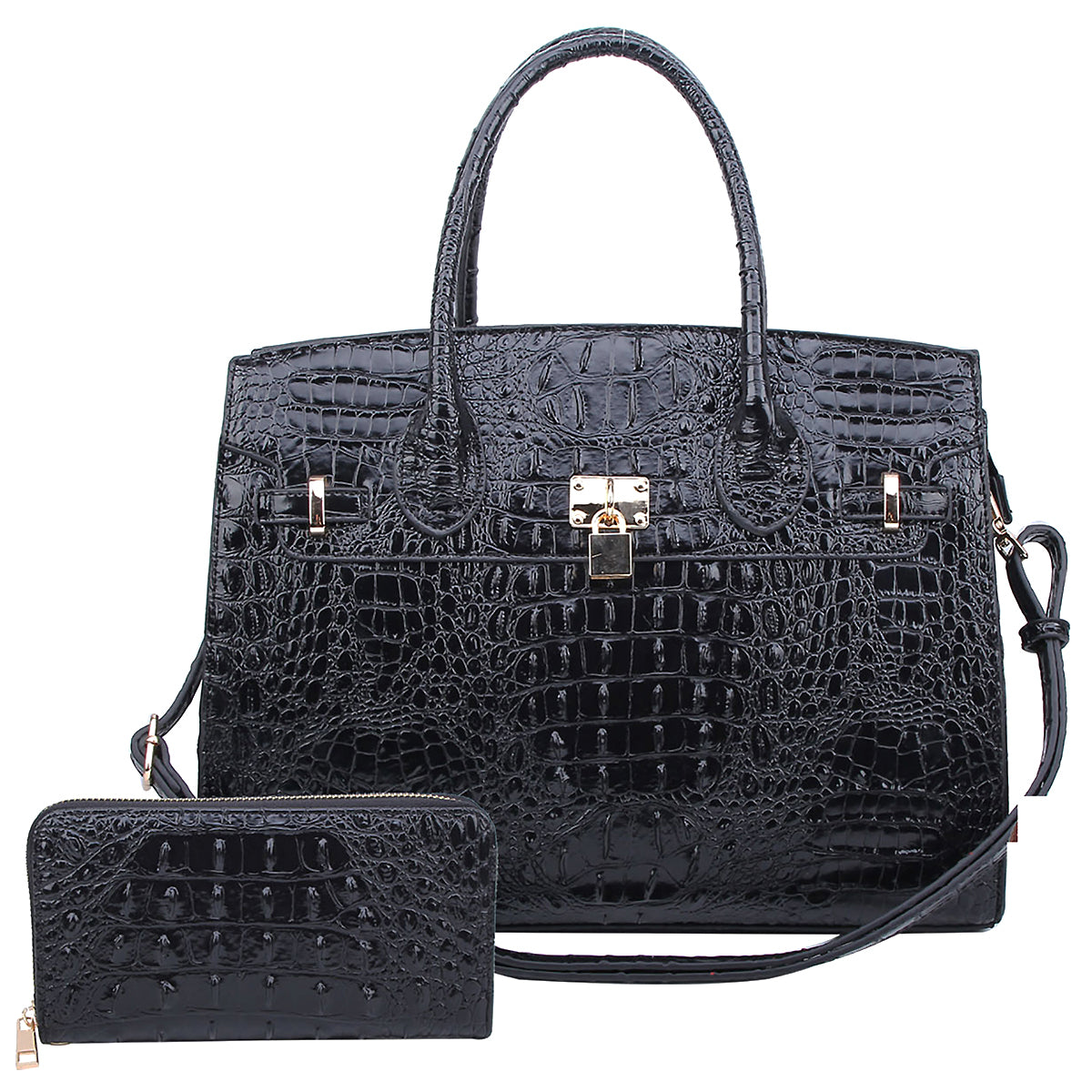 ALLIGATOR CROC 2-IN-1 FASHION SATCHEL W/MATCHING WALLET SET