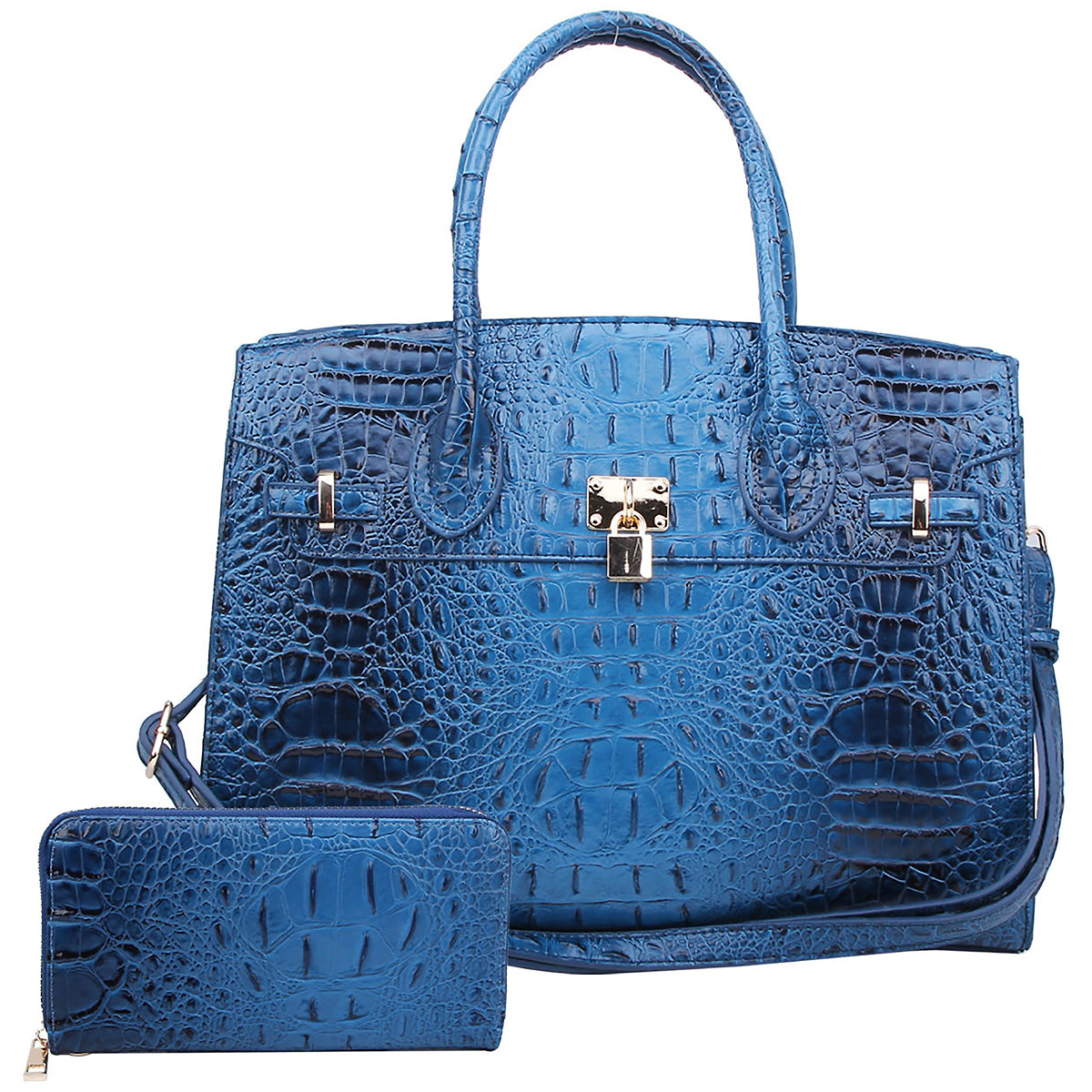 ALLIGATOR CROC 2-IN-1 FASHION SATCHEL W/MATCHING WALLET SET