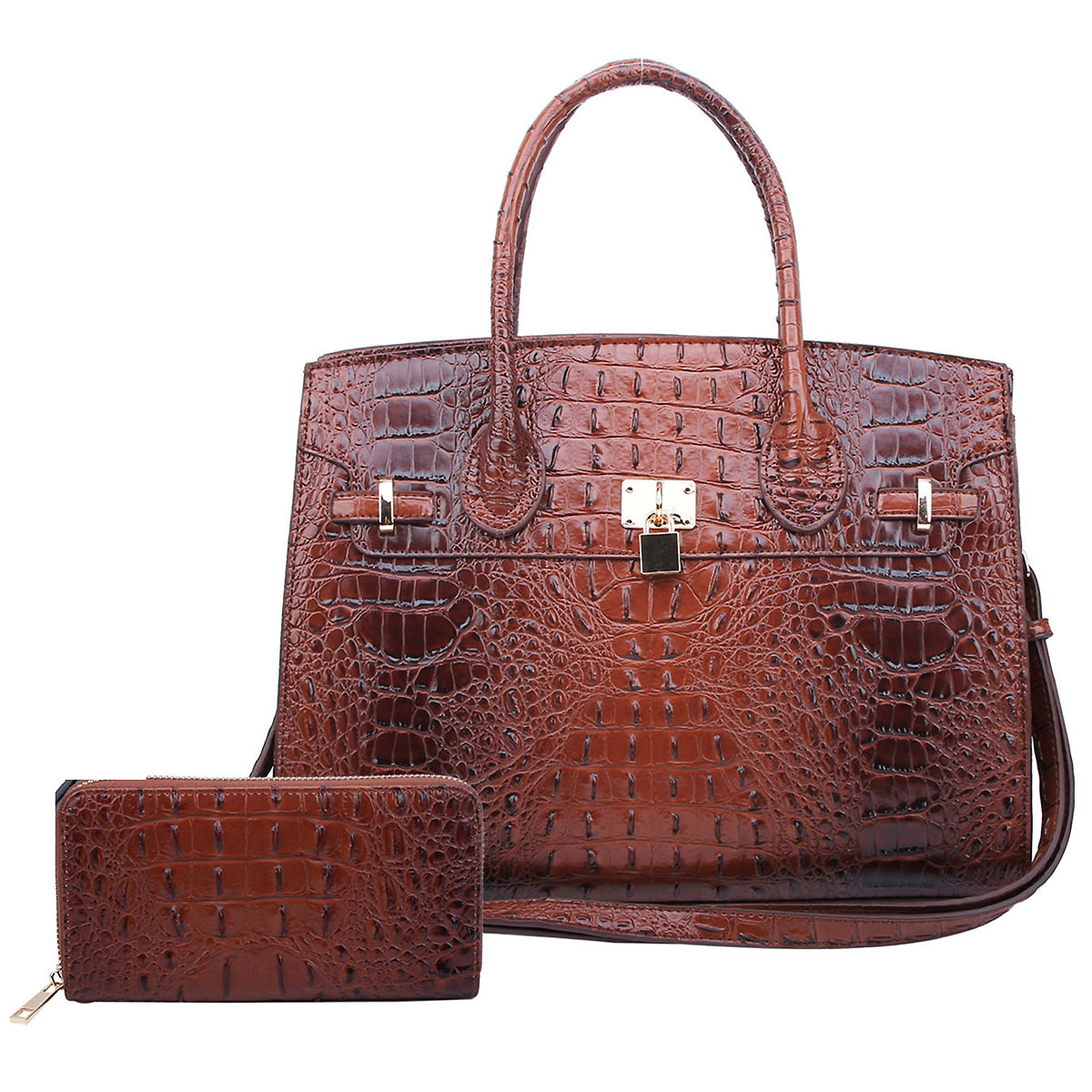 ALLIGATOR CROC 2-IN-1 FASHION SATCHEL W/MATCHING WALLET SET