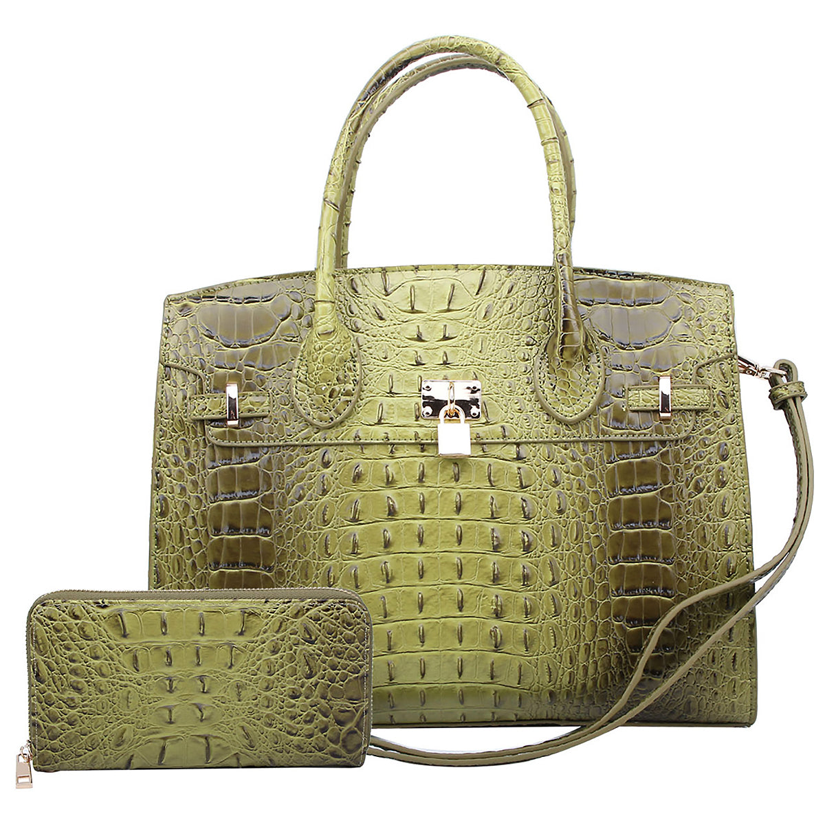 ALLIGATOR CROC 2-IN-1 FASHION SATCHEL W/MATCHING WALLET SET