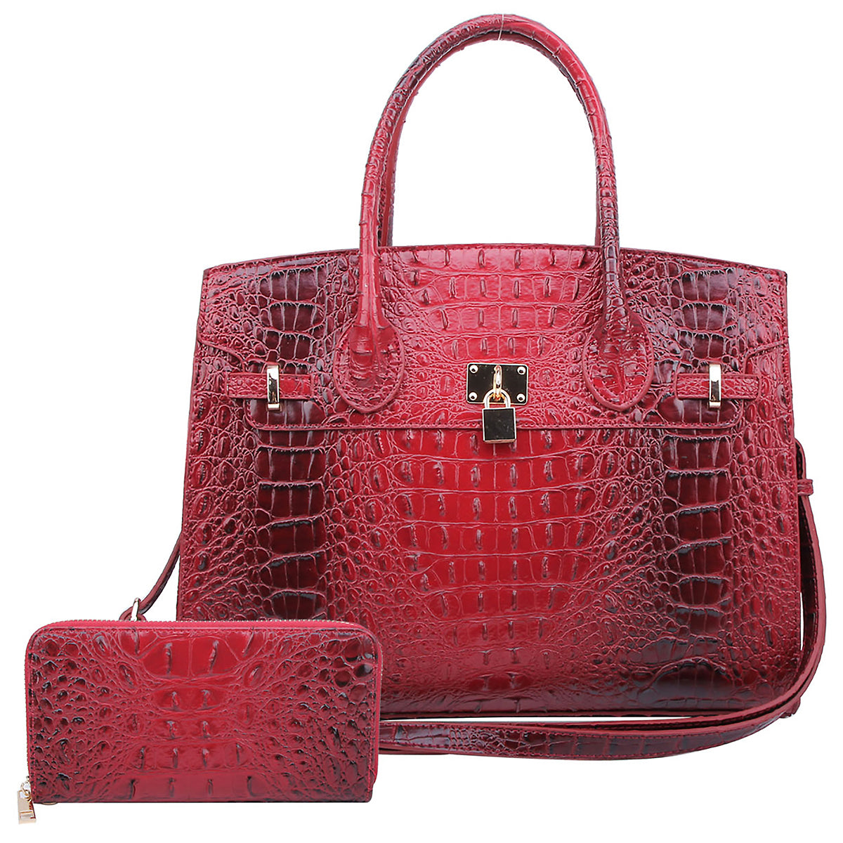 ALLIGATOR CROC 2-IN-1 FASHION SATCHEL W/MATCHING WALLET SET
