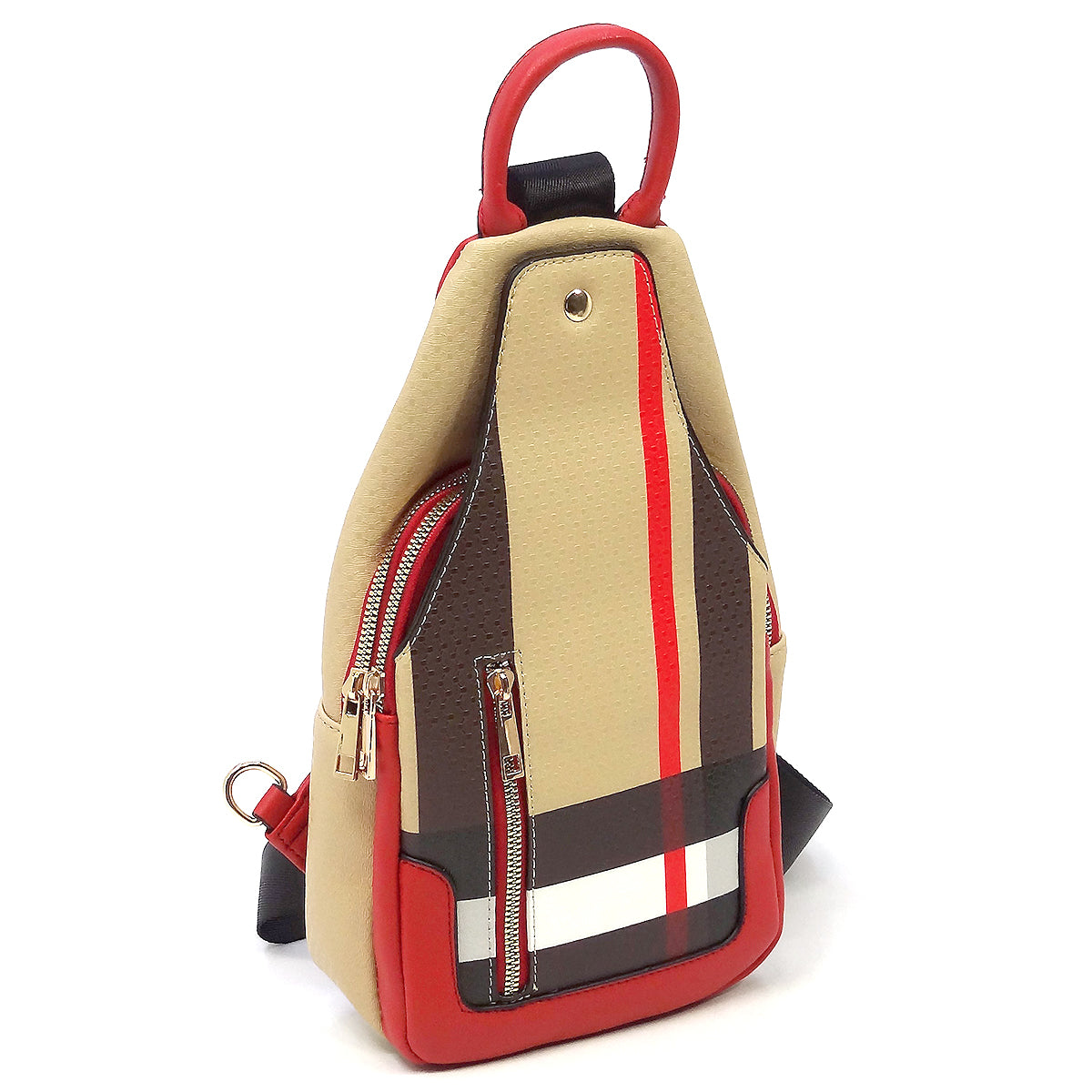 PLAID CHECK PRINT SLING BACKPACK~RED (wallet sold separately)