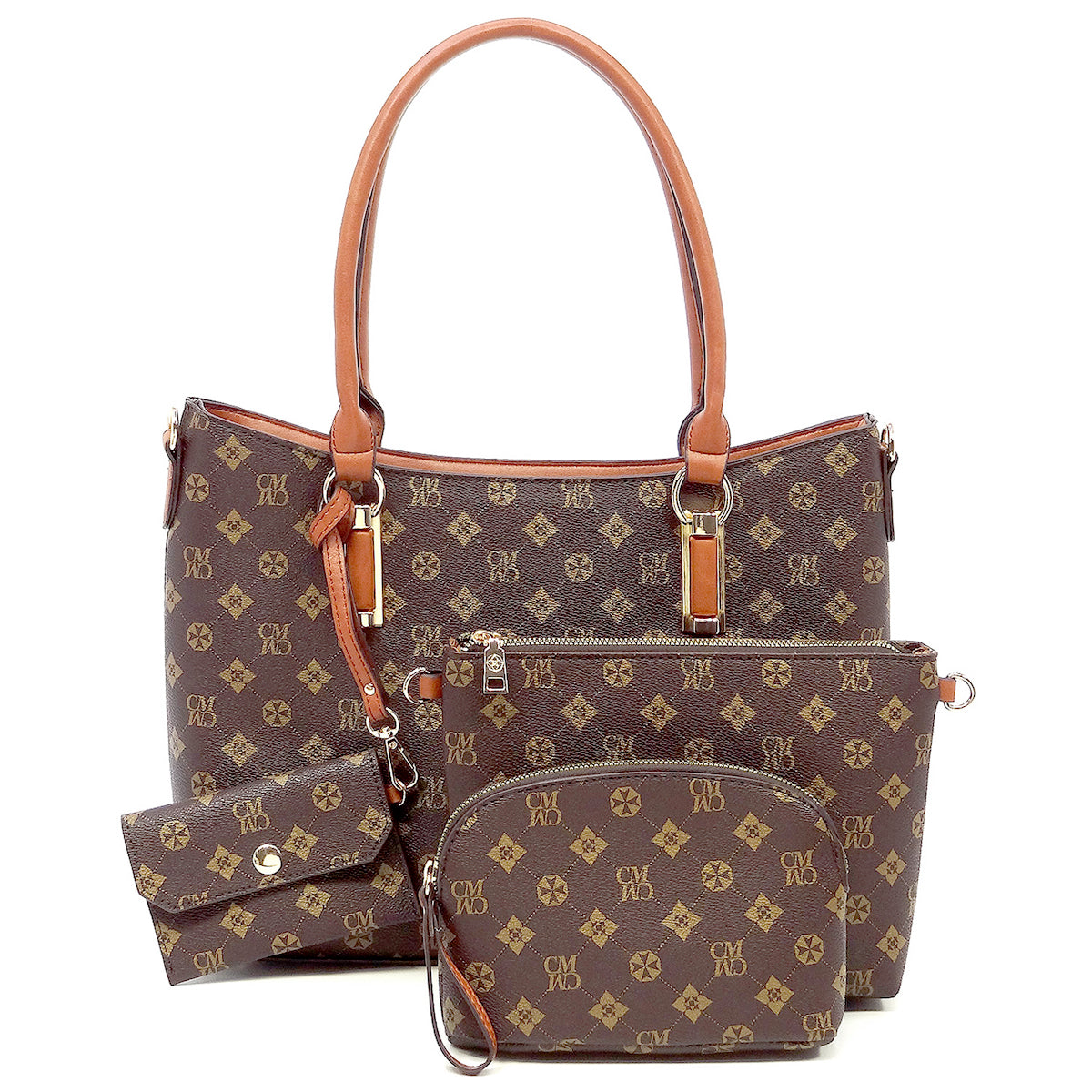 4-IN-1 DESIGNER INSPIRED TOTE SET~BROWN
