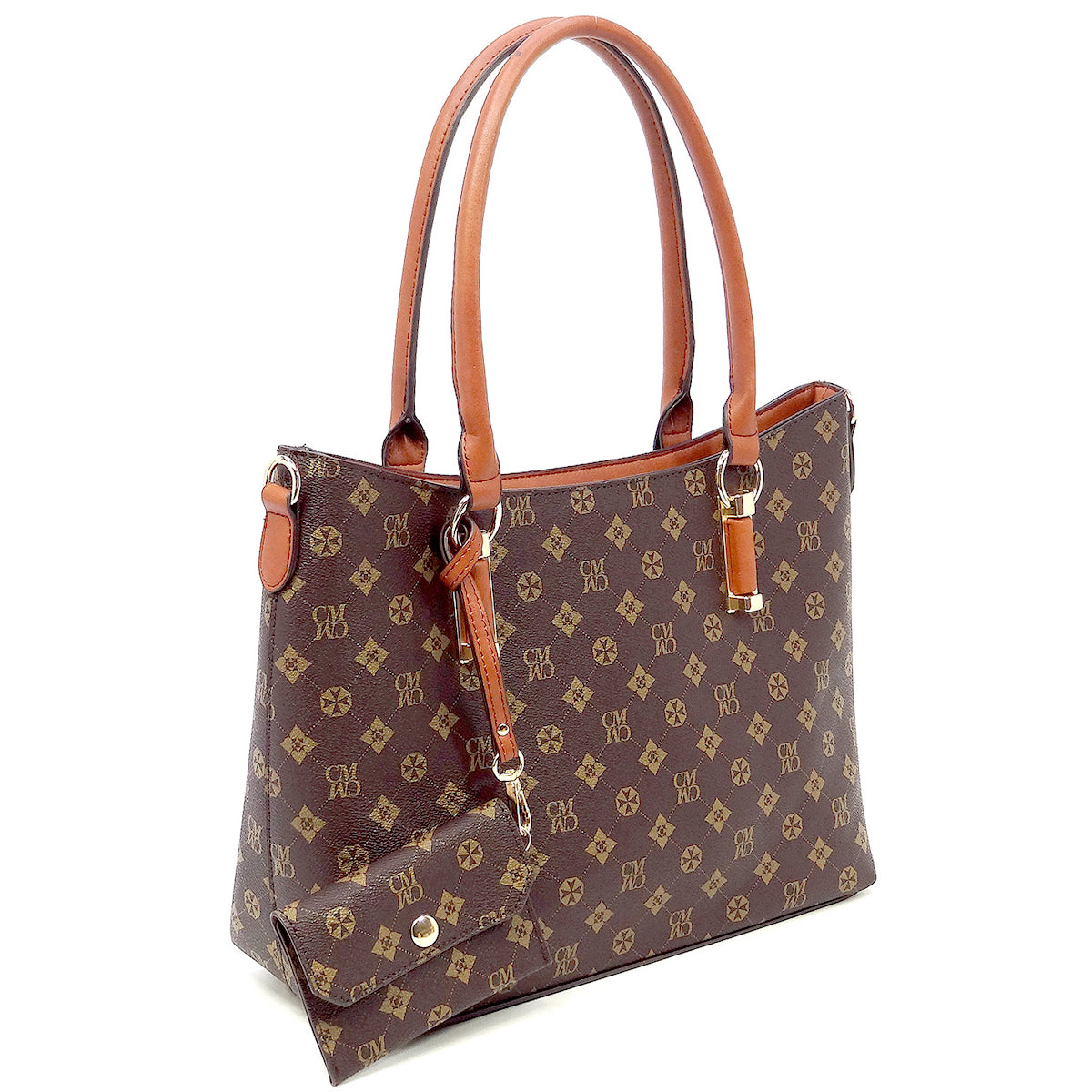 4-IN-1 DESIGNER INSPIRED TOTE SET~BROWN