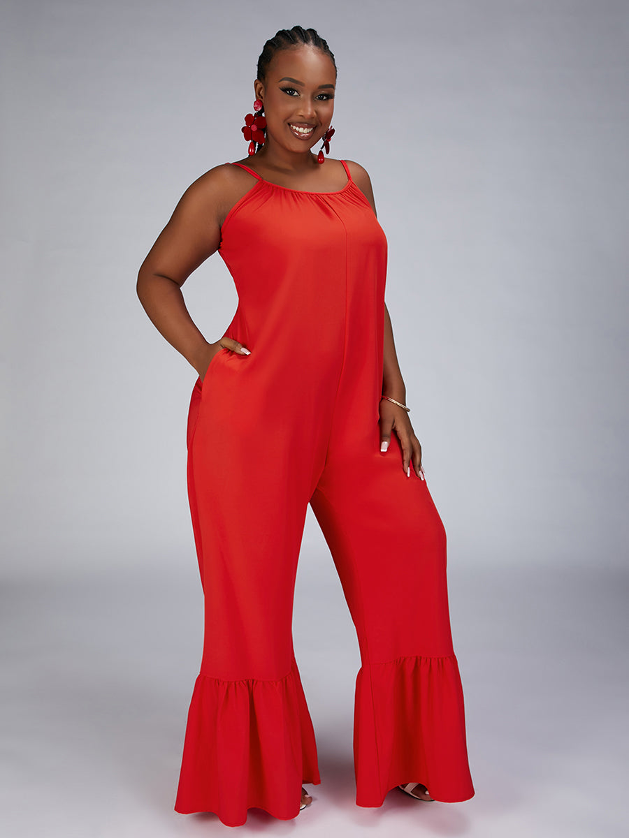 Plus Size Ruffle Design Loose Cami Jumpsuit