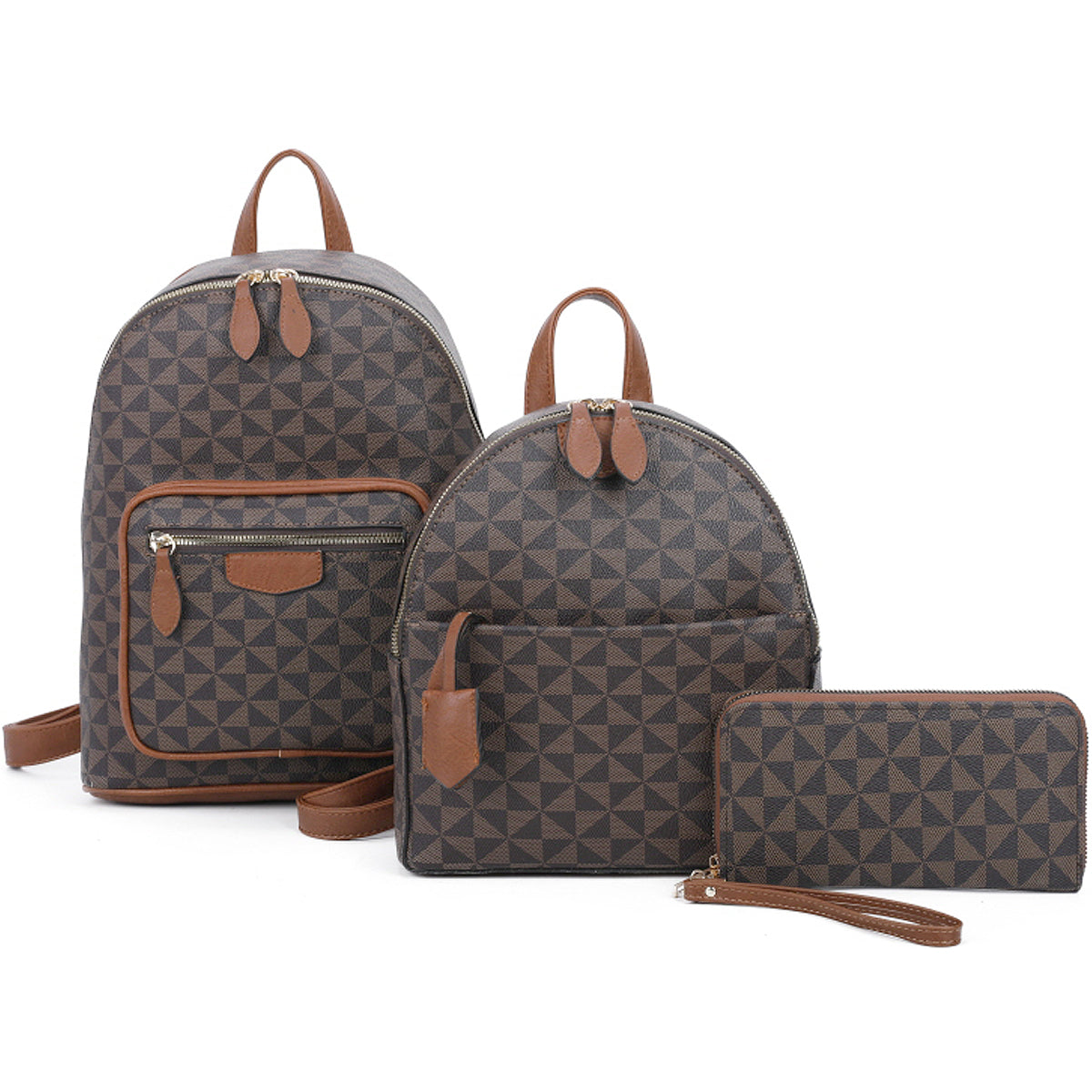 3-IN-1 DESIGNER INSPIRED BACKPACK SET~BROWN