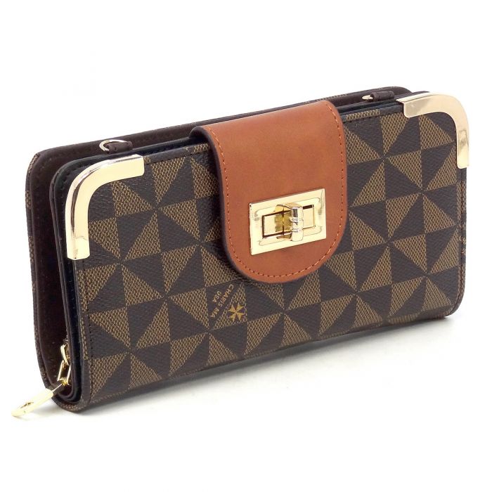 Crossbody DESIGNER INSPIRED WALLET w/LONG STRAP~COFFEE