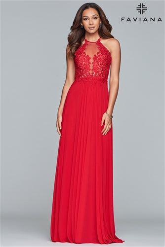 Lace Applique Halter Prom