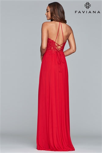 Lace Applique Halter Prom