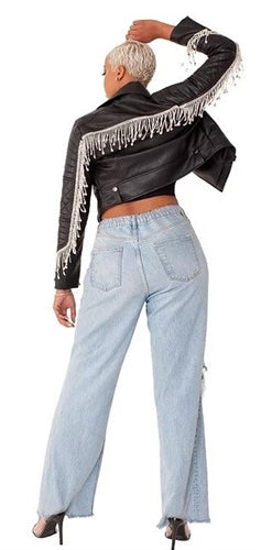 Faux Leather Jacket With Tassels