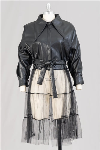 Faux Leather Tulle Hem Top
