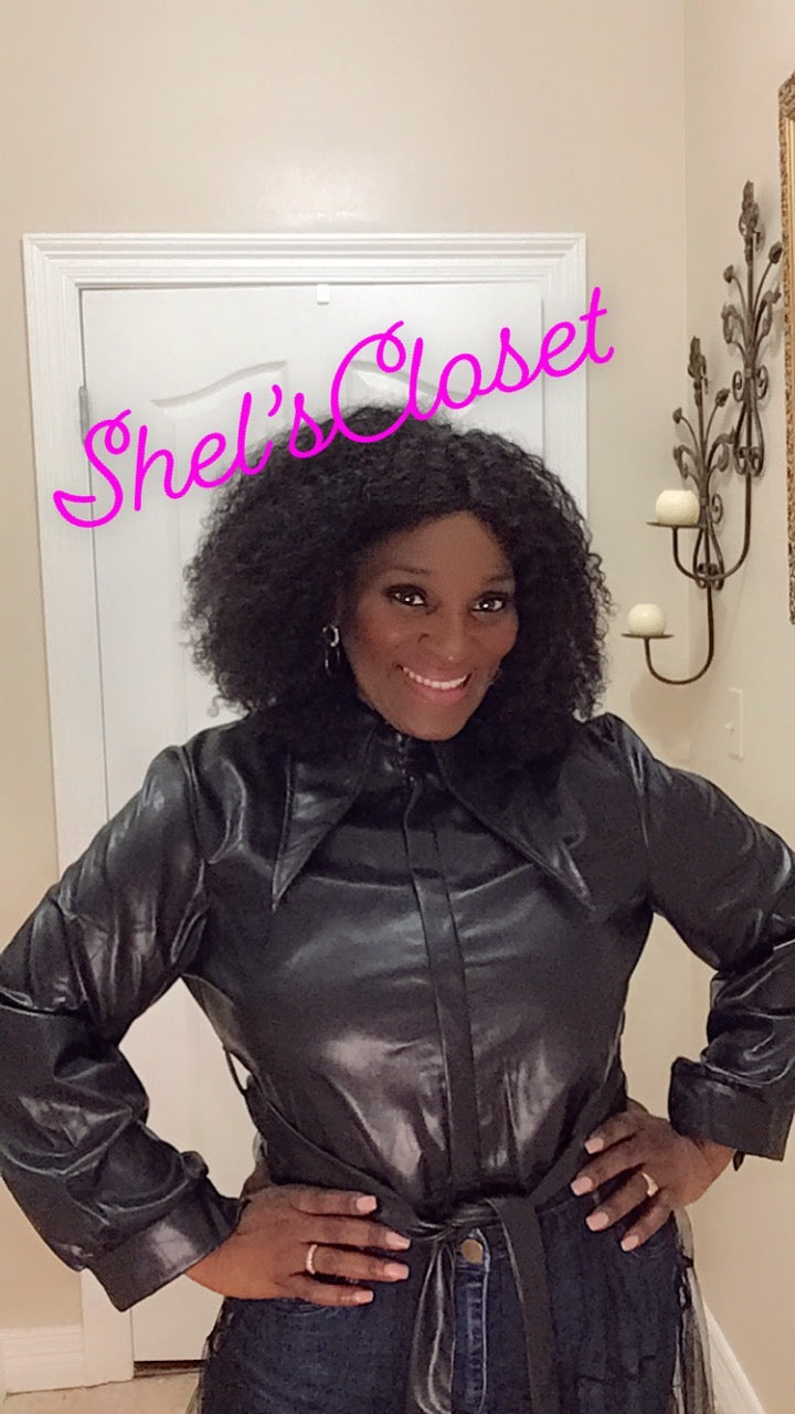 Faux Leather Tulle Hem Top