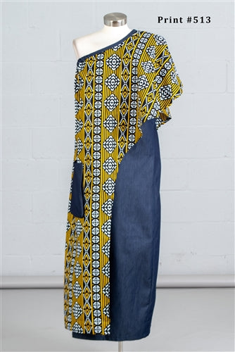 One-shoulder African Print Denim Tunic Duster (One Size)