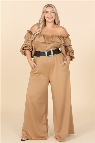 Ruffle Trim Wide Leg Jumpsuit