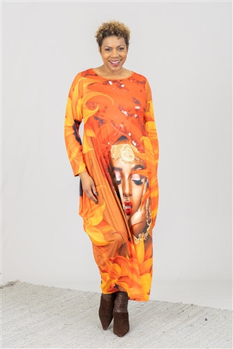 Graphic Print Knit Maxi Dress (One Size Fits up to 2X)