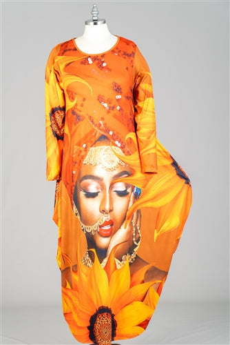 Graphic Print Knit Maxi Dress (One Size Fits up to 2X)