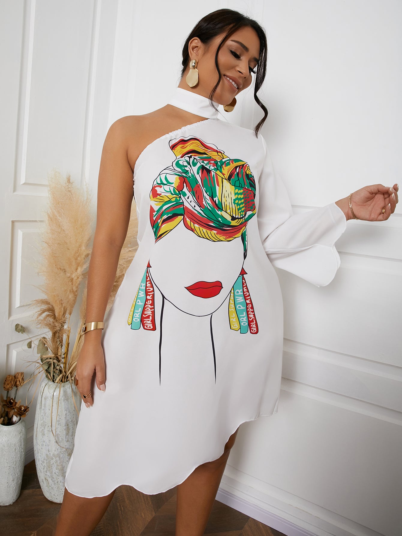 One Arm Neck Tie Dress