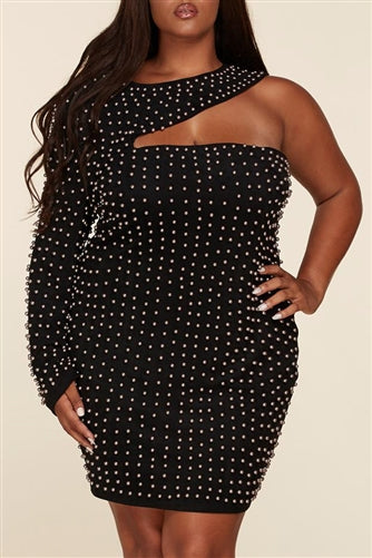 Embellished One-shoulder Plus Size Dress