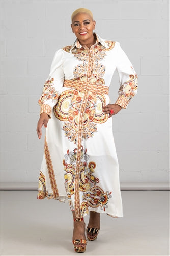 Beaded Collar Button Up Dress