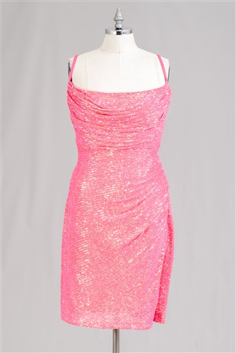 Cowlneck Strap-back Sequin Plus Size Dress