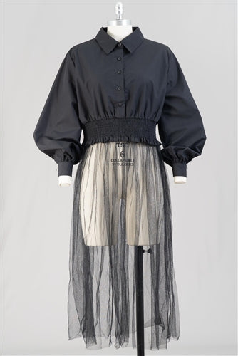 Tulle Hem Smocked Top