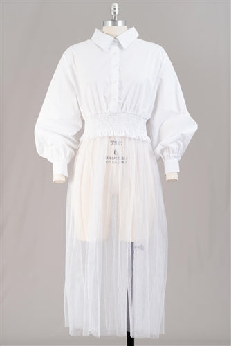 Tulle Hem Smocked Top