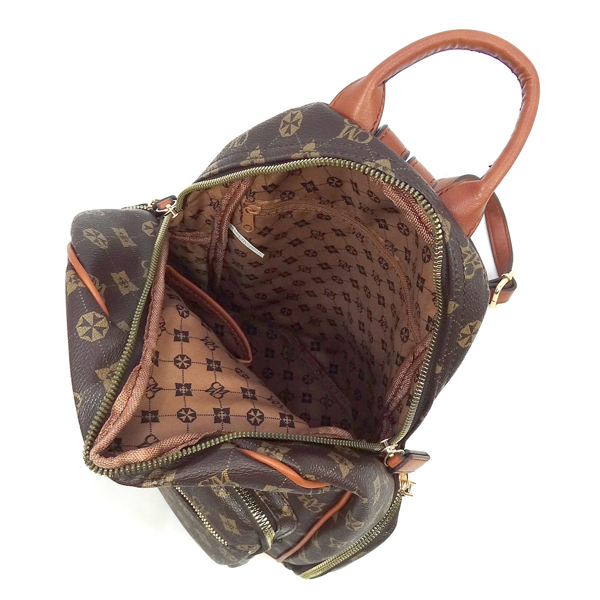 2-IN-1 DESIGNER INSPIRED BACKPACK WALLET SET~BROWN