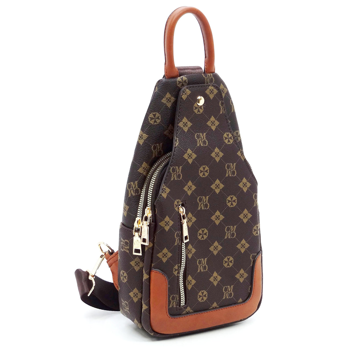 DESIGNER INSPIRED SLING BACKPACK BROWN Shel s Closet