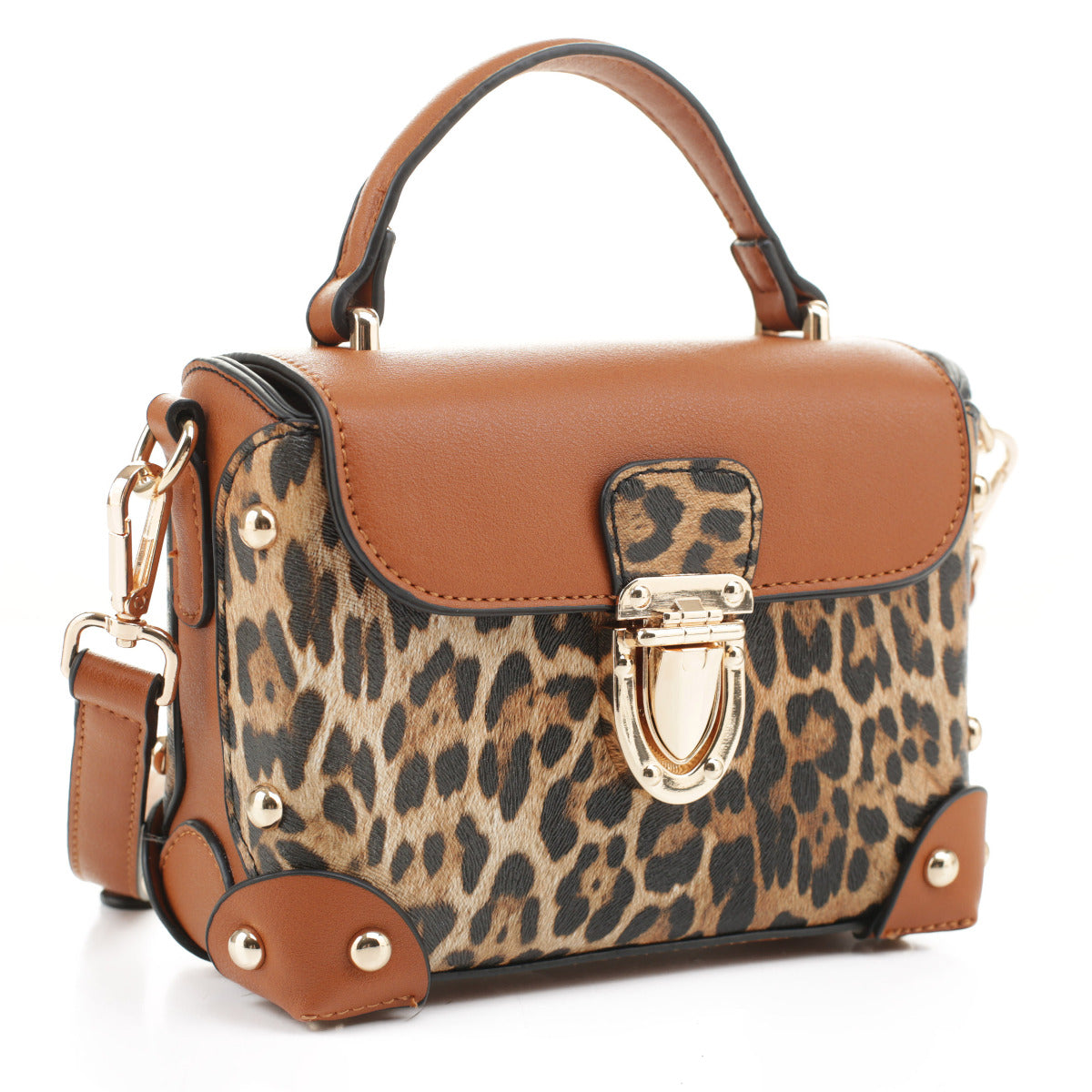 LEOPARD COLORBLOCK CROSSBODY BAG~BROWN