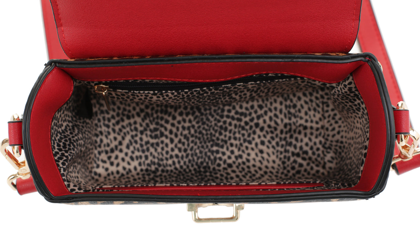 LEOPARD COLORBLOCK CROSSBODY BAG~BROWN