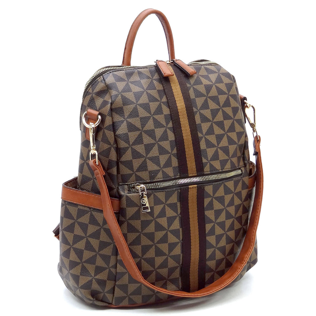2-IN-1 DESIGNER INSPIRED CONVERTIBLE BACKPACK WALLET SET~BROWN