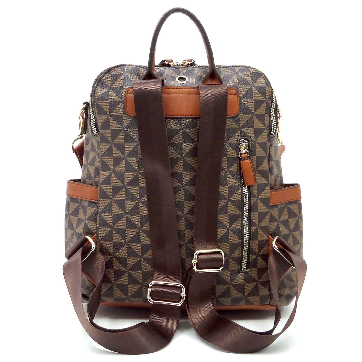 2-IN-1 DESIGNER INSPIRED CONVERTIBLE BACKPACK WALLET SET~BROWN