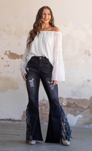 Chic- Lucky & Blessed Fringed Jeans