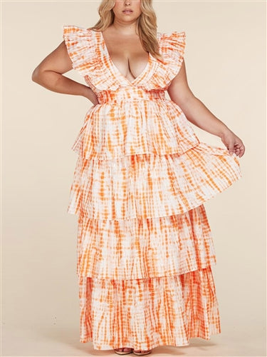 Sleeveless Print Tiered Plus Size Maxi Dress