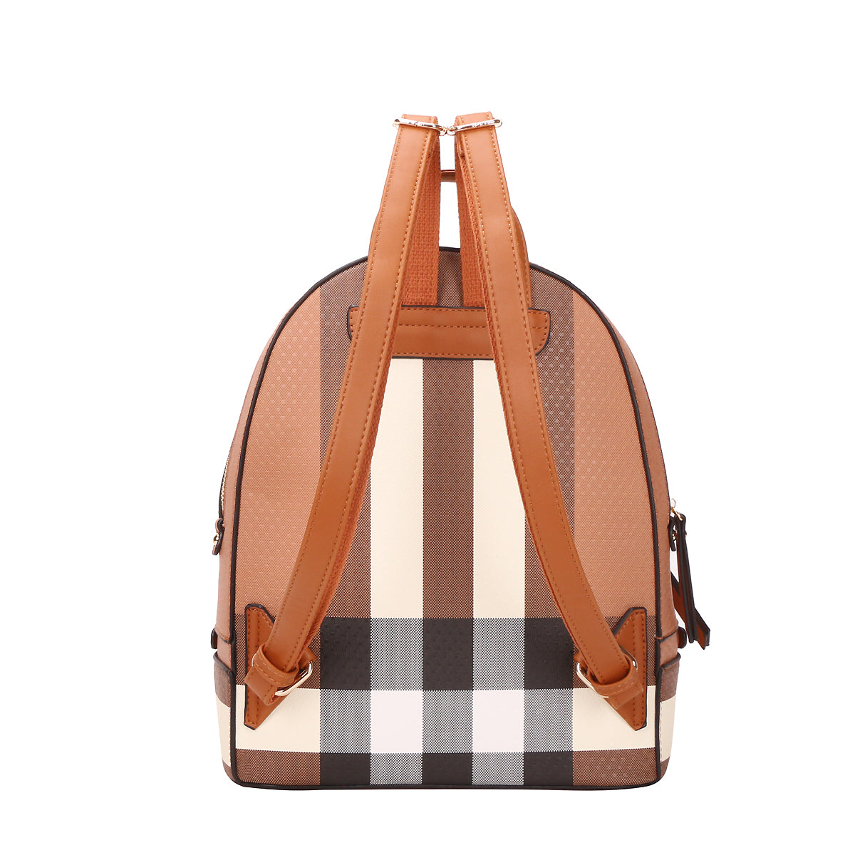 2-IN-1 FASHION PLAID PRINT BACKPACK WALLET SET~BROWN