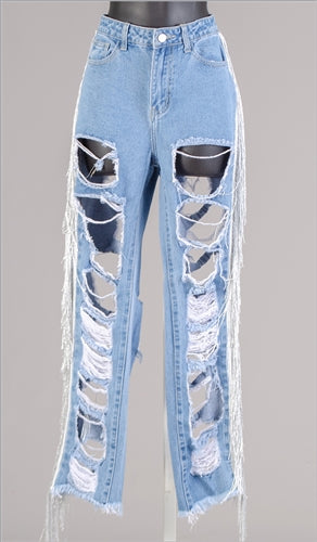 Distressed Fringe Denim Pant (Regular and Plus)