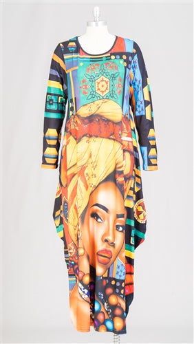 African Print Dresses-Long Sleeve