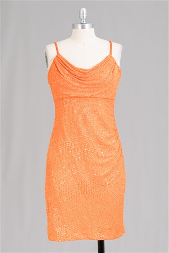 Cowlneck Strap-back Sequin Plus Size Dress